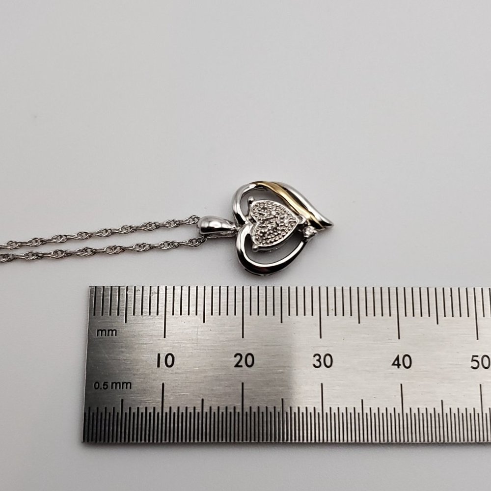 18 Inch 925 Sterling Silver Genuine Diamonds And 14K Gold Accent Necklace - Picture 7 of 8